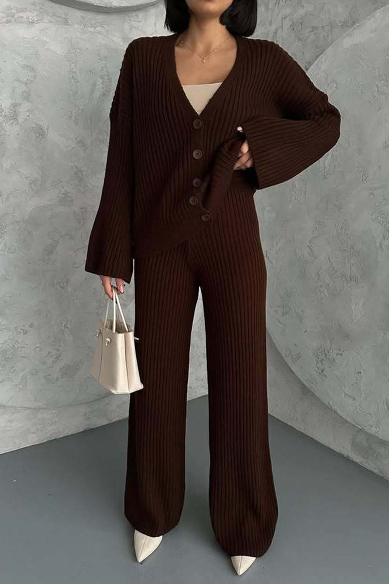 Ribbed Button-Up Pants Set