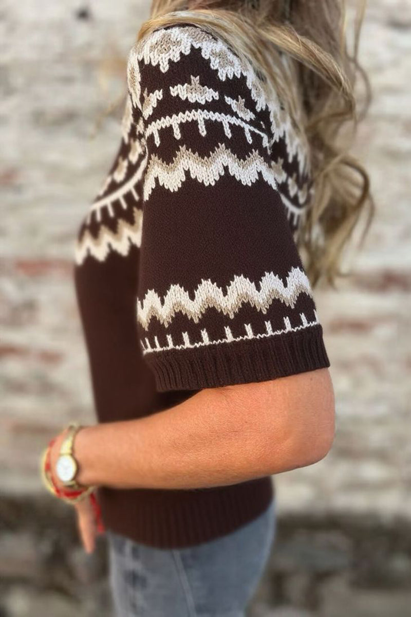 Nordic Pattern Short Sleeve Sweater