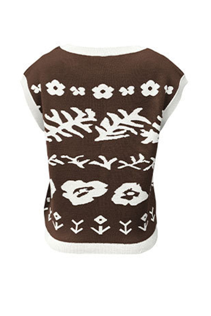 Floral Pattern Sleeveless Sweater Vest