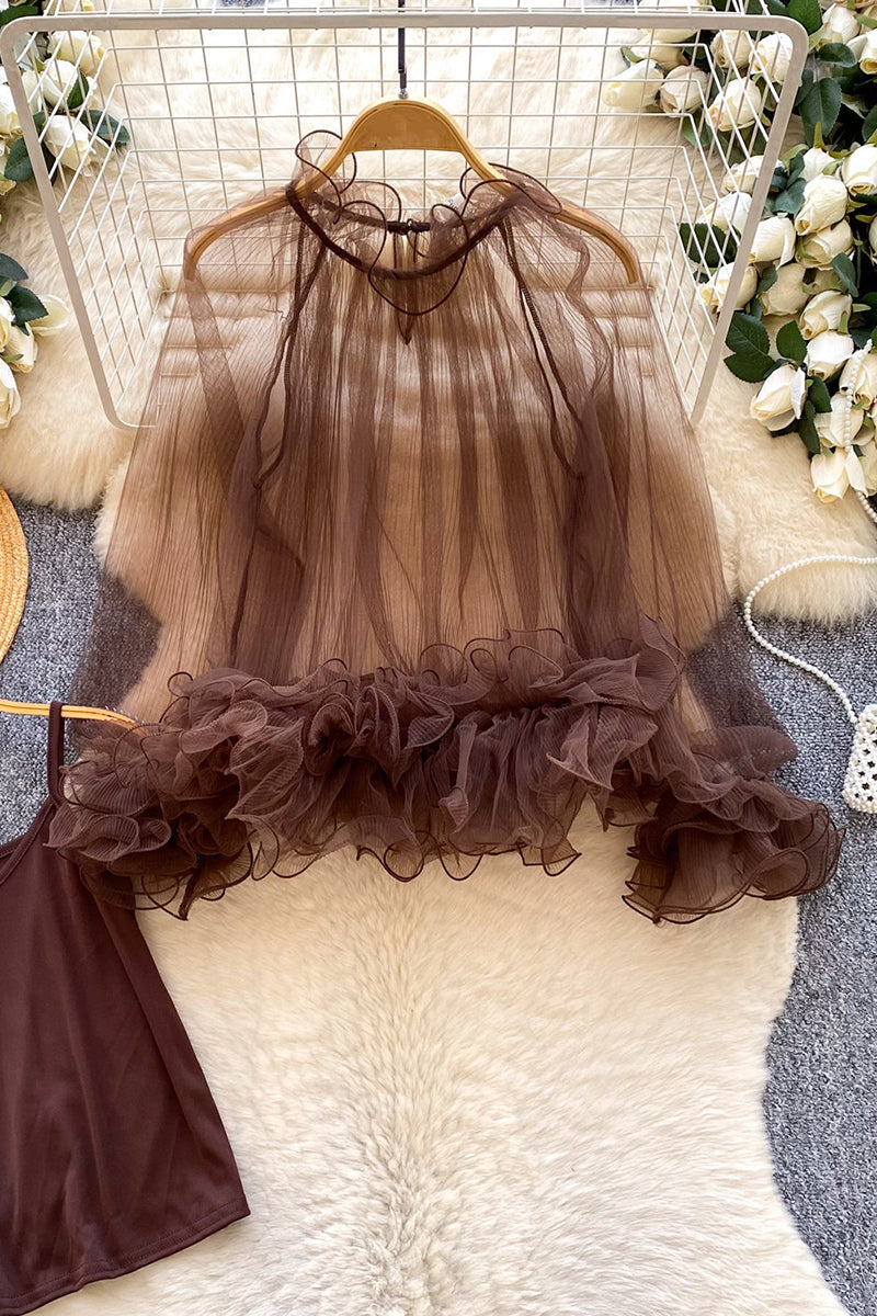 Ruffled Mesh Layered Cami Top Set