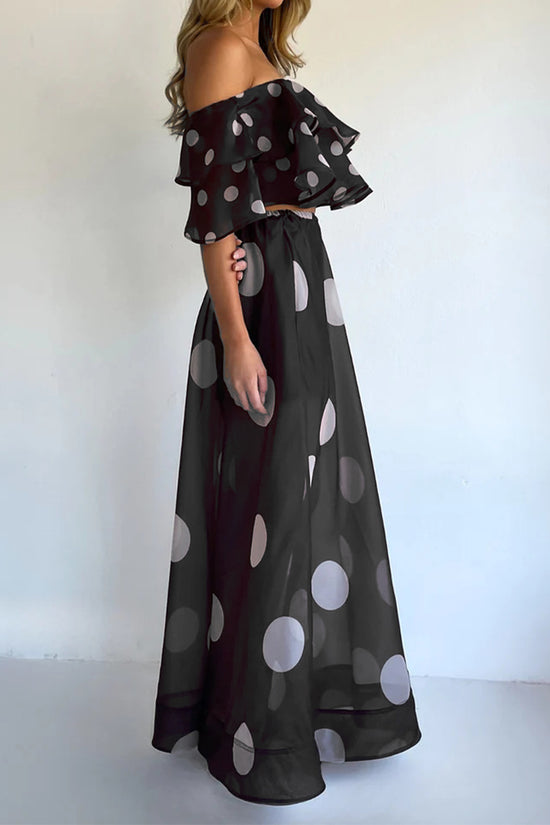 Polka Dot Off-Shoulder Skirt Set
