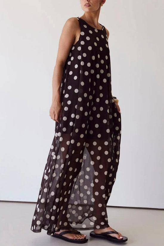 Polka Dot Sleeveless Maxi Dress