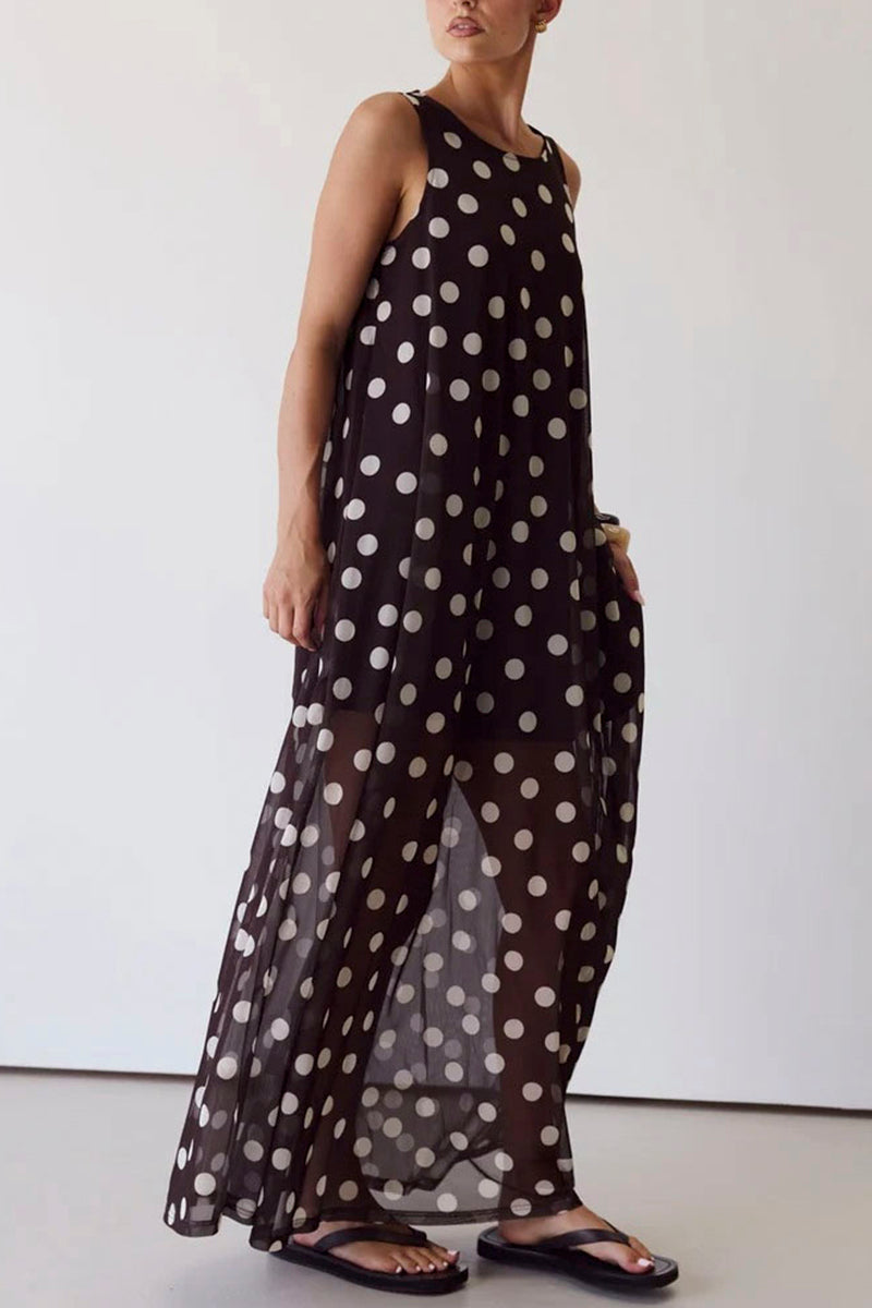 Polka Dot Sleeveless Maxi Dress