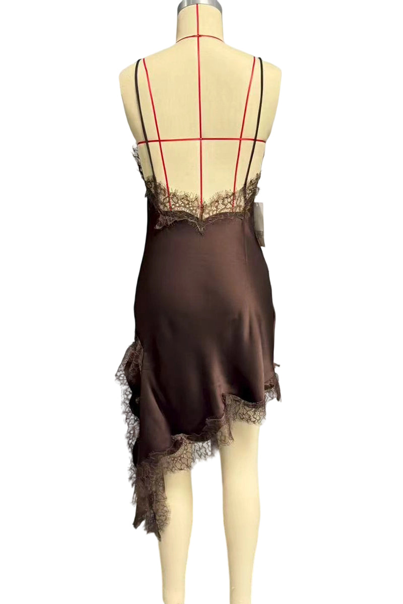 Asymmetrical Hem Lace Trim Slip Dress