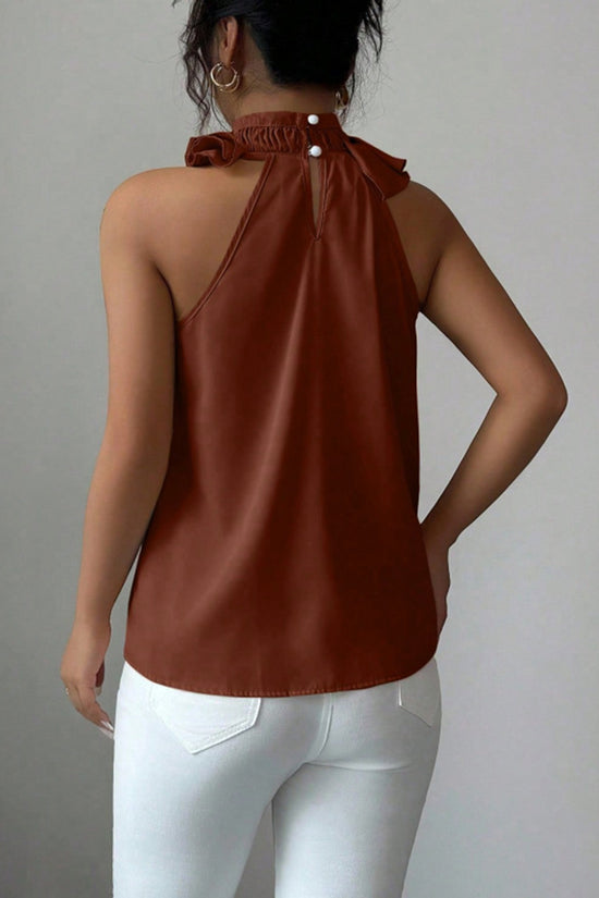 Ruffled Mock Neck Tank Top