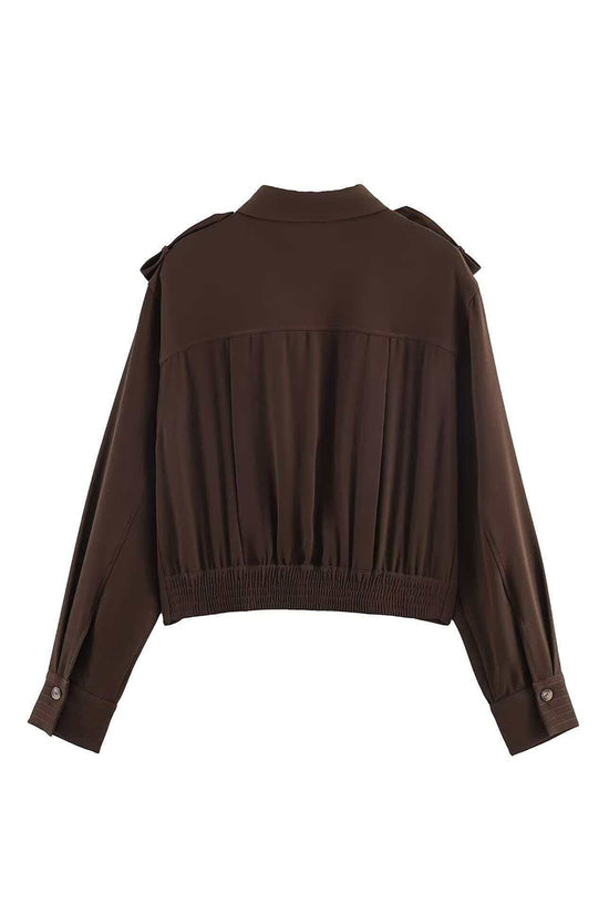 Buttoned Long Sleeve Shirt with Shoulder Details