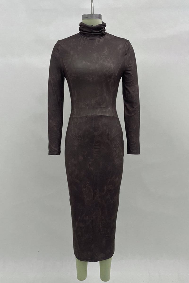 Long Sleeve Casual Turtleneck Midi Dress