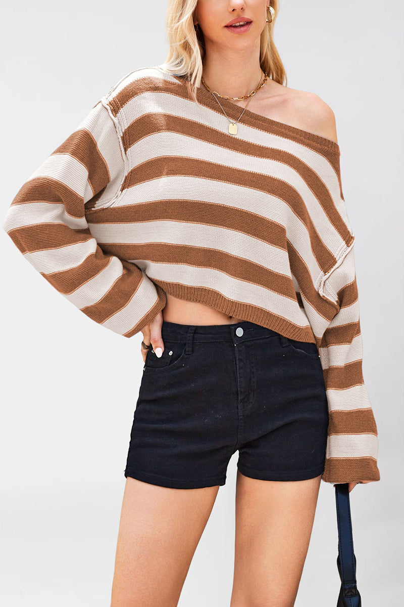 Striped Off-Shoulder Cropped Sweater