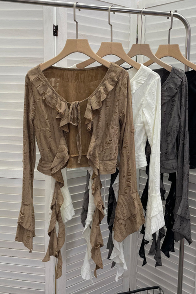 Ruffled Tie-Front Blouse