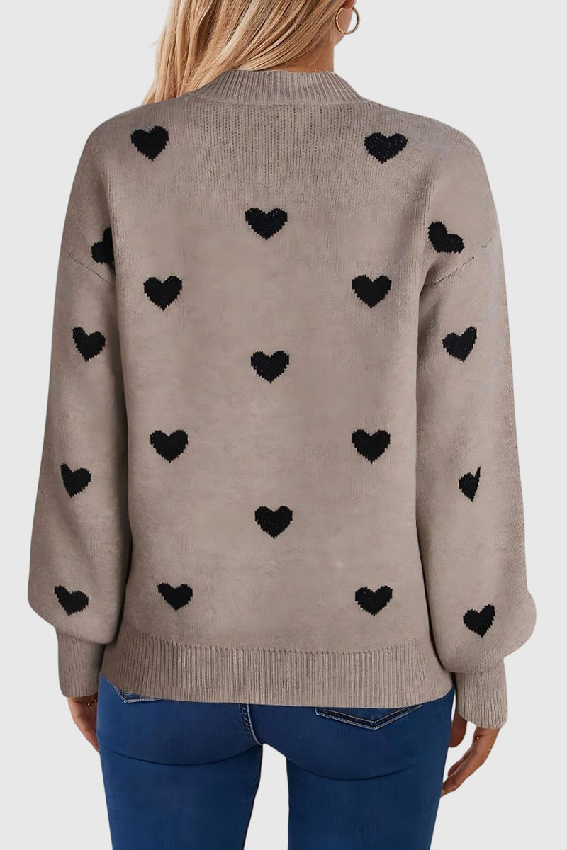 Heart Patterned Crew Neck Sweater