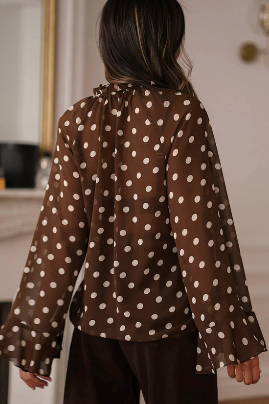 Polka Dot Ruffle Trim Bell Sleeve Blouse