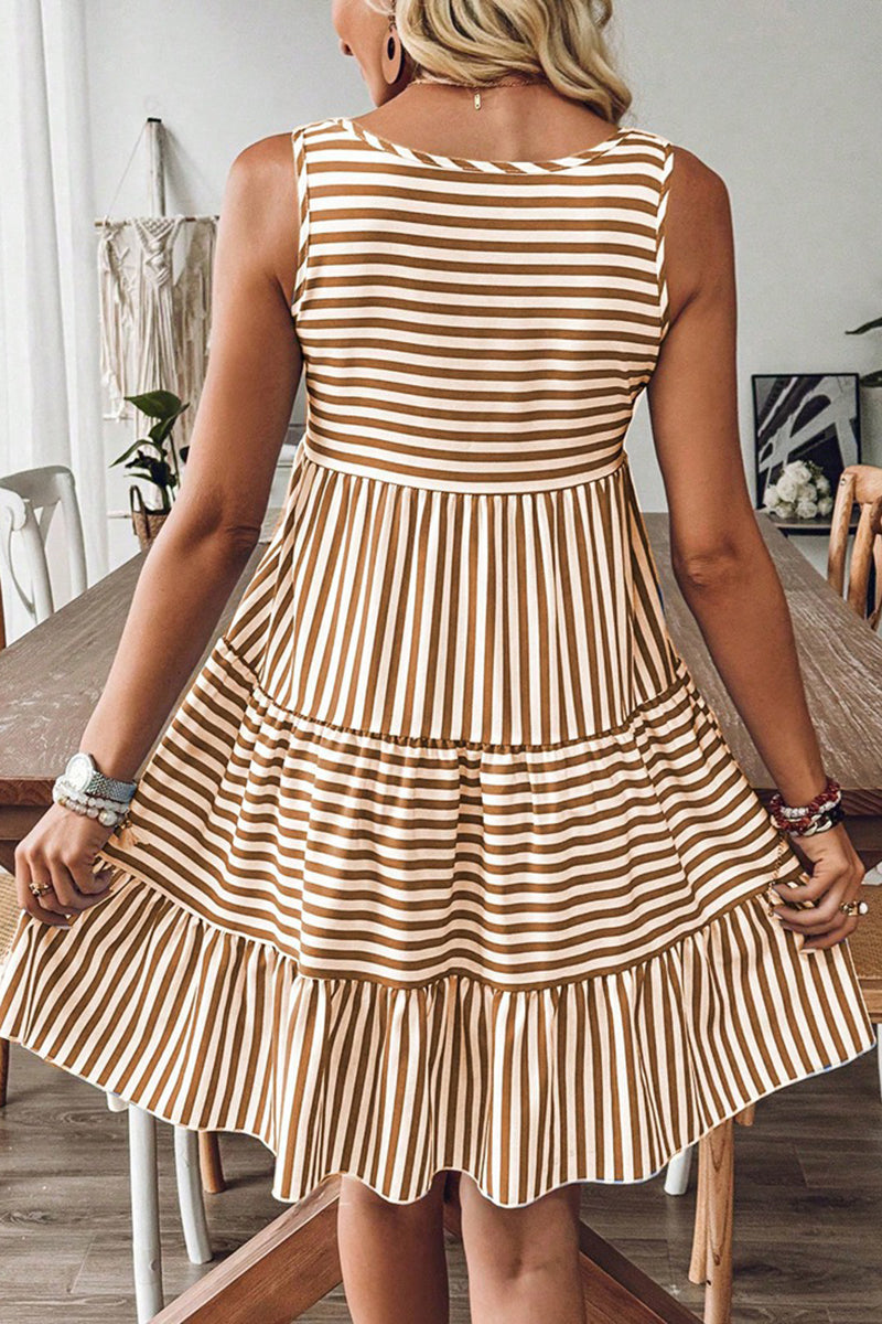 Striped Sleeveless Tiered Casual Dress