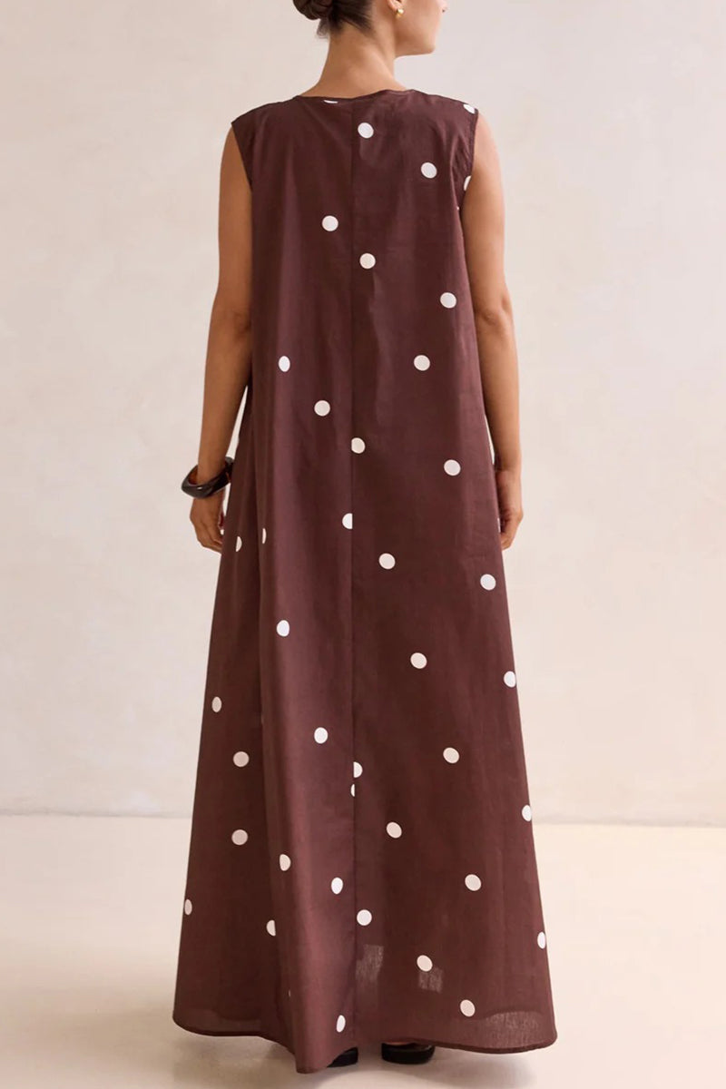 Polka Dot Sleeveless Maxi Dress