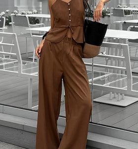 Elegant Sleeveless Peplum Pants Set