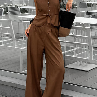 Elegant Sleeveless Peplum Pants Set