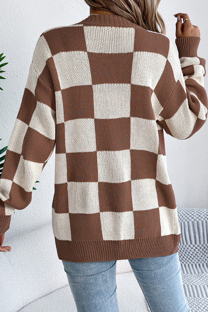 Checkered Chic Oversized Cardigan