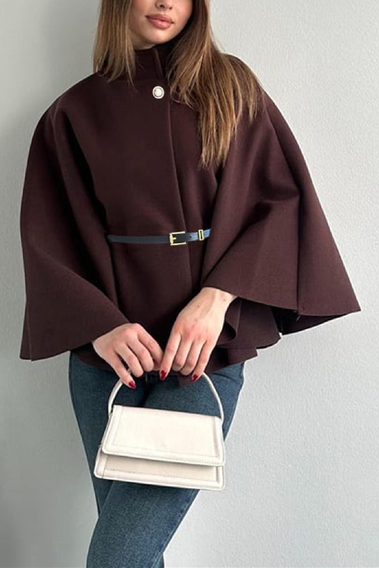 Elegant Belted Cape with Button Detail