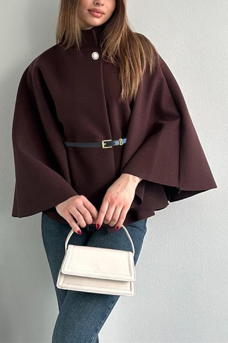 Elegant Belted Cape with Button Detail