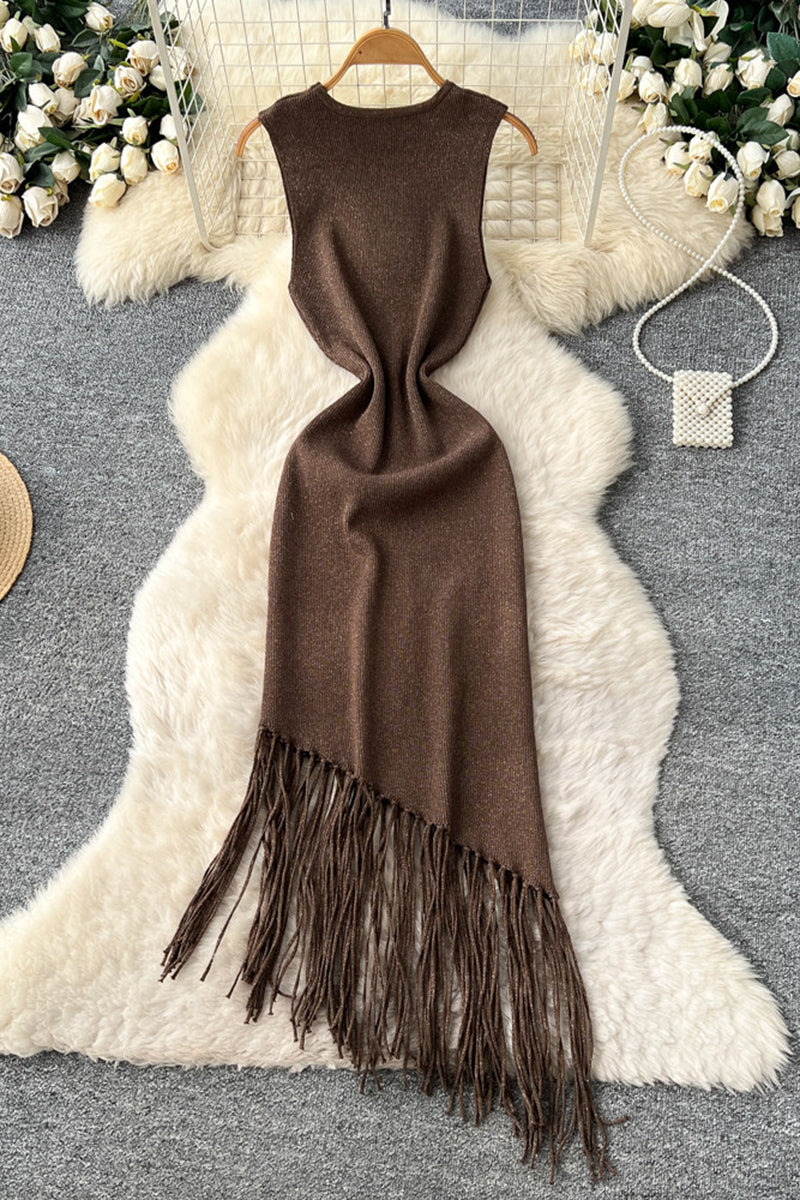 Sleeveless Fringe Bodycon Casual Dress