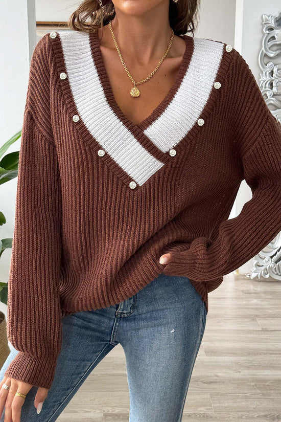 V-Neck Pearl Accent Sweater