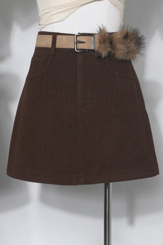 Faux Fur Belted Mini Skirt