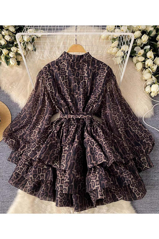 Leopard Print Long Sleeve Casual Dress