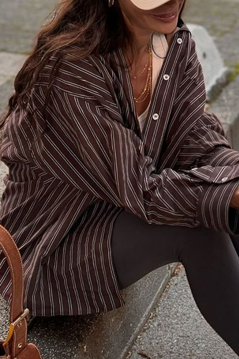 Striped Button-Up Long Sleeve Blouse