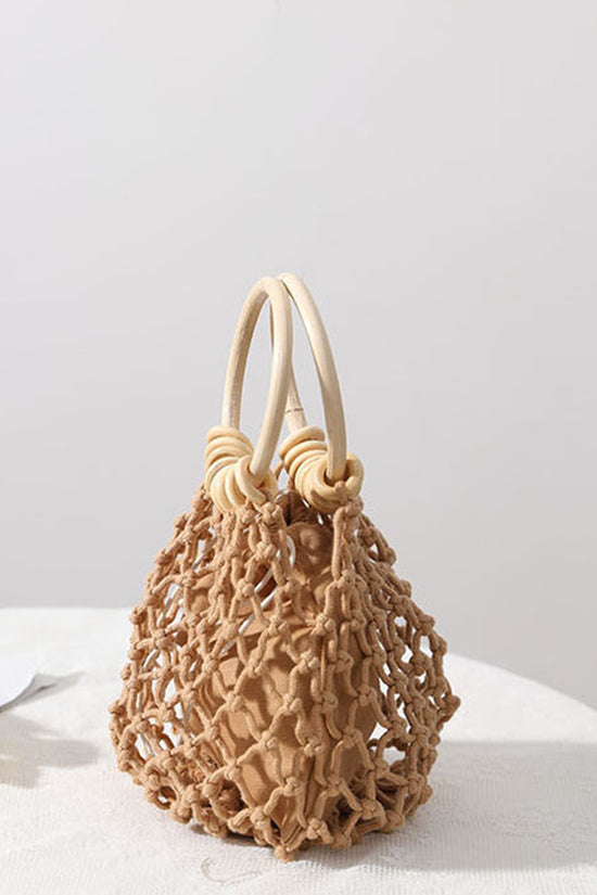 Chic Mesh Handbag with Wooden Handles