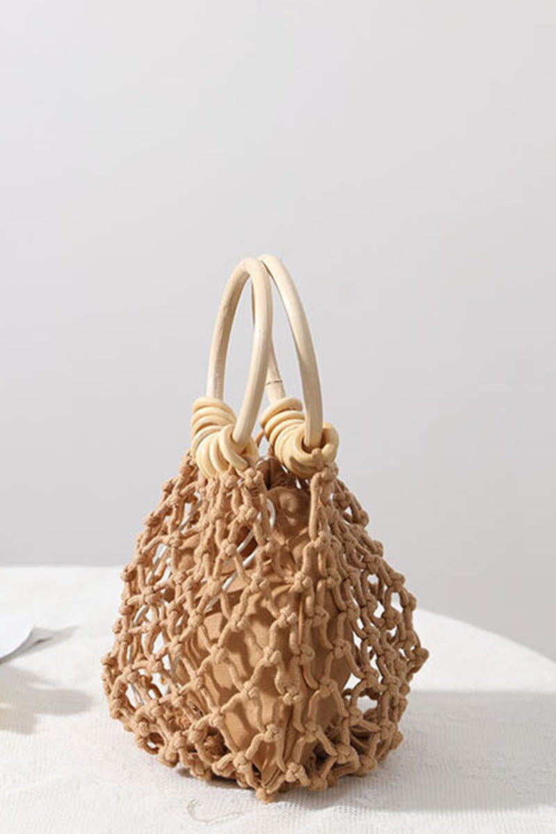 Chic Mesh Handbag with Wooden Handles