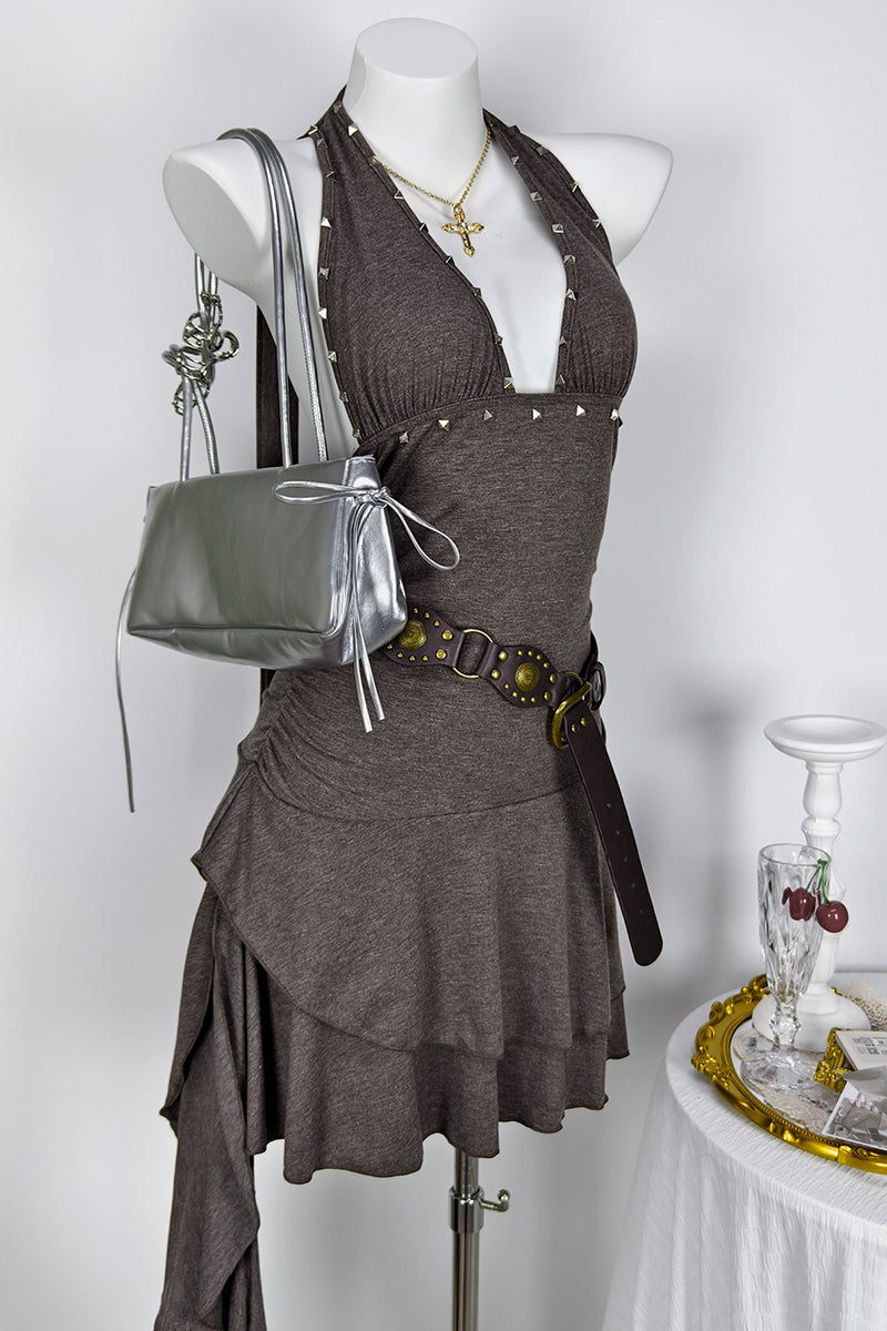 Studded Halter Layered Dress