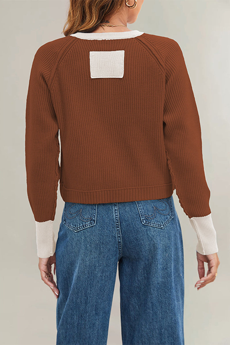 Button-Up Knit Cardigan with Contrast Trim
