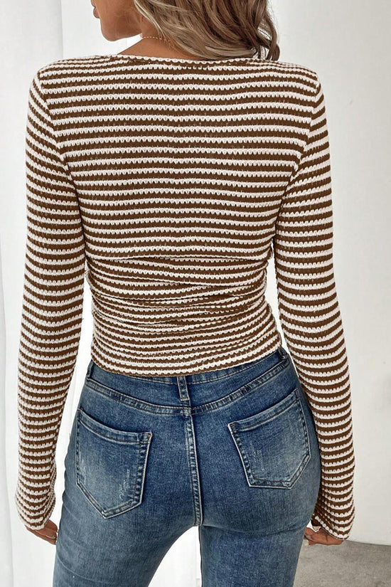 Square Neck Striped Long Sleeve Tee