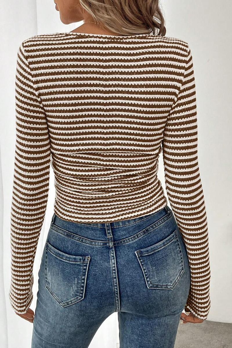 Square Neck Striped Long Sleeve Tee