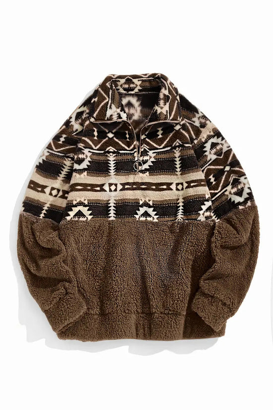 Patterned Half-Zip Casual Sweatshirt