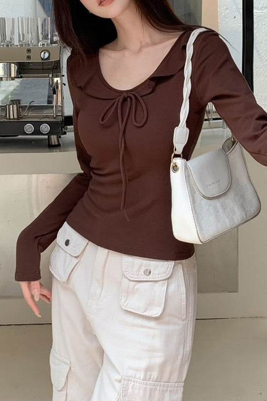Stylish Long Sleeve Bow-Knot Top
