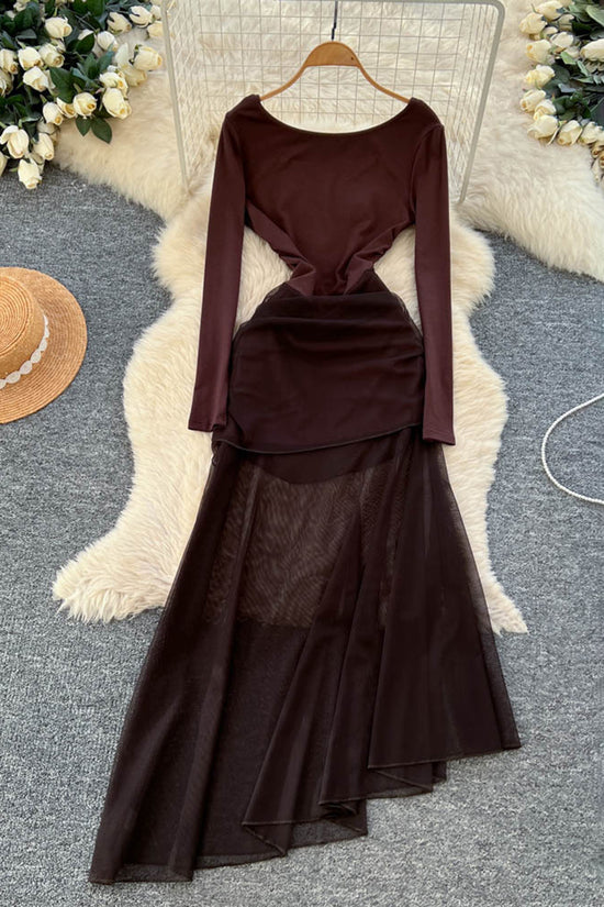 Elegant Long Sleeve Asymmetric Casual Dress