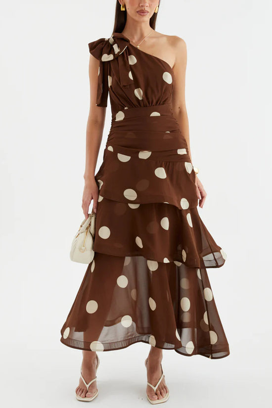 Polka Dot One-Shoulder Maxi Dress