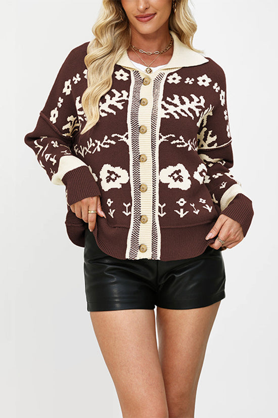 Floral Knit Button-Up Cardigan