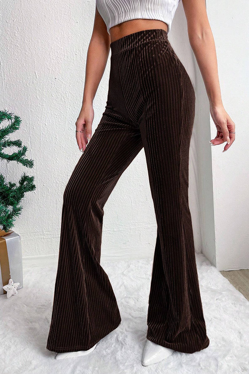 High Waist Ribbed Casual Flared Pants