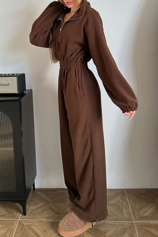 Cozy Zip-Up Jumpsuit with Elastic Waist