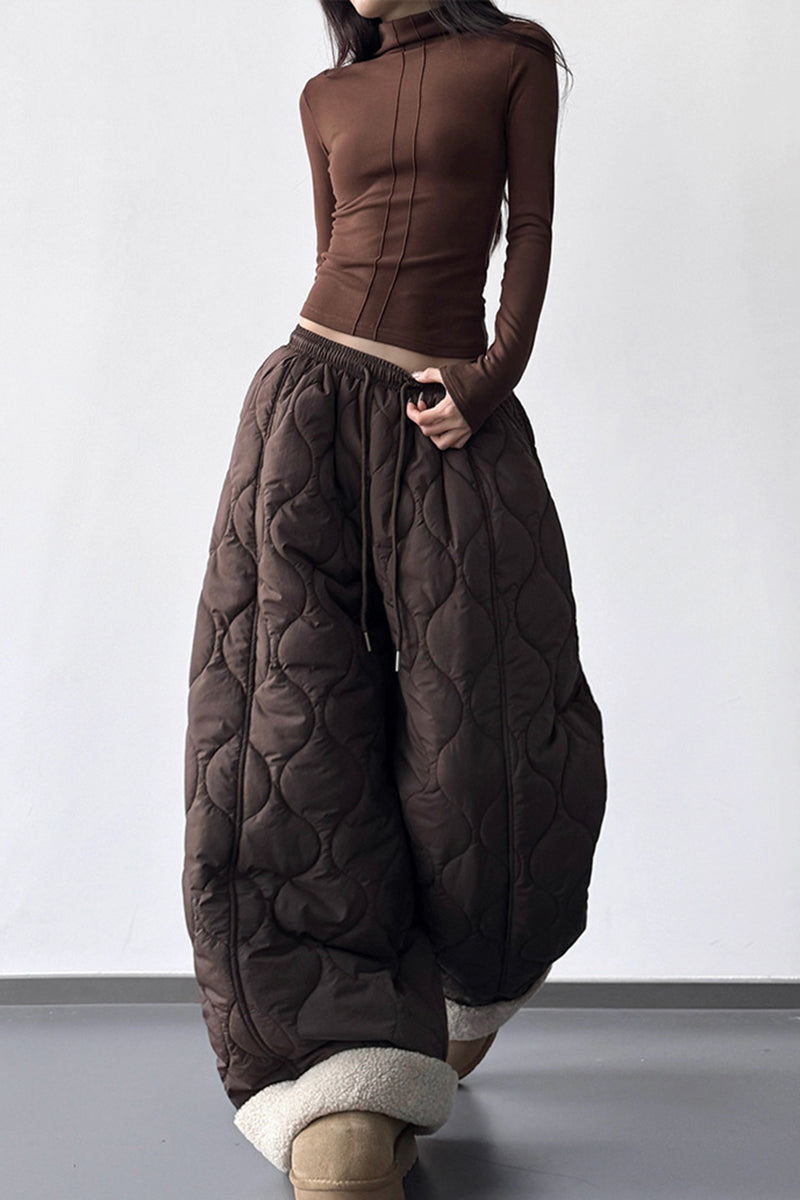 Quilted Wide-Leg Casual Pants