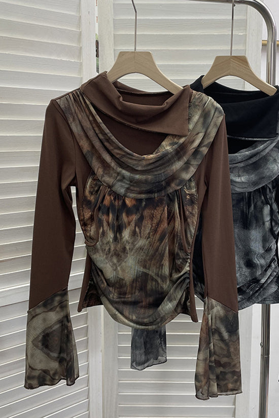 Draped Cowl Neck Long Sleeve Top