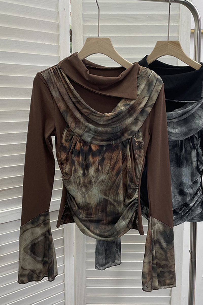 Draped Cowl Neck Long Sleeve Top