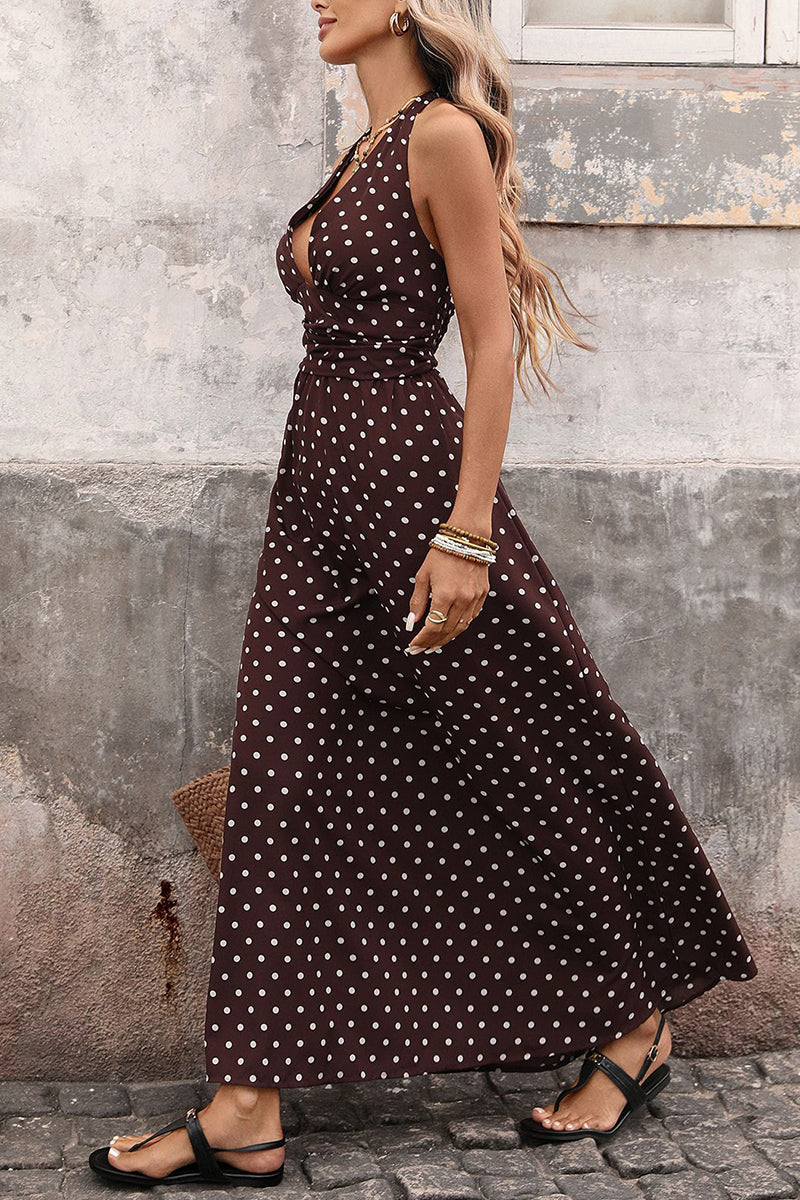 Polka Dot Halter Neck Casual Dress