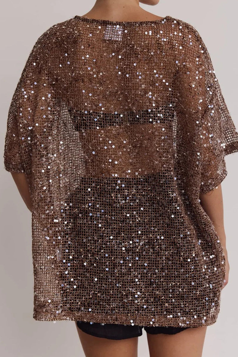 Sequined Sheer Cover-Up Top