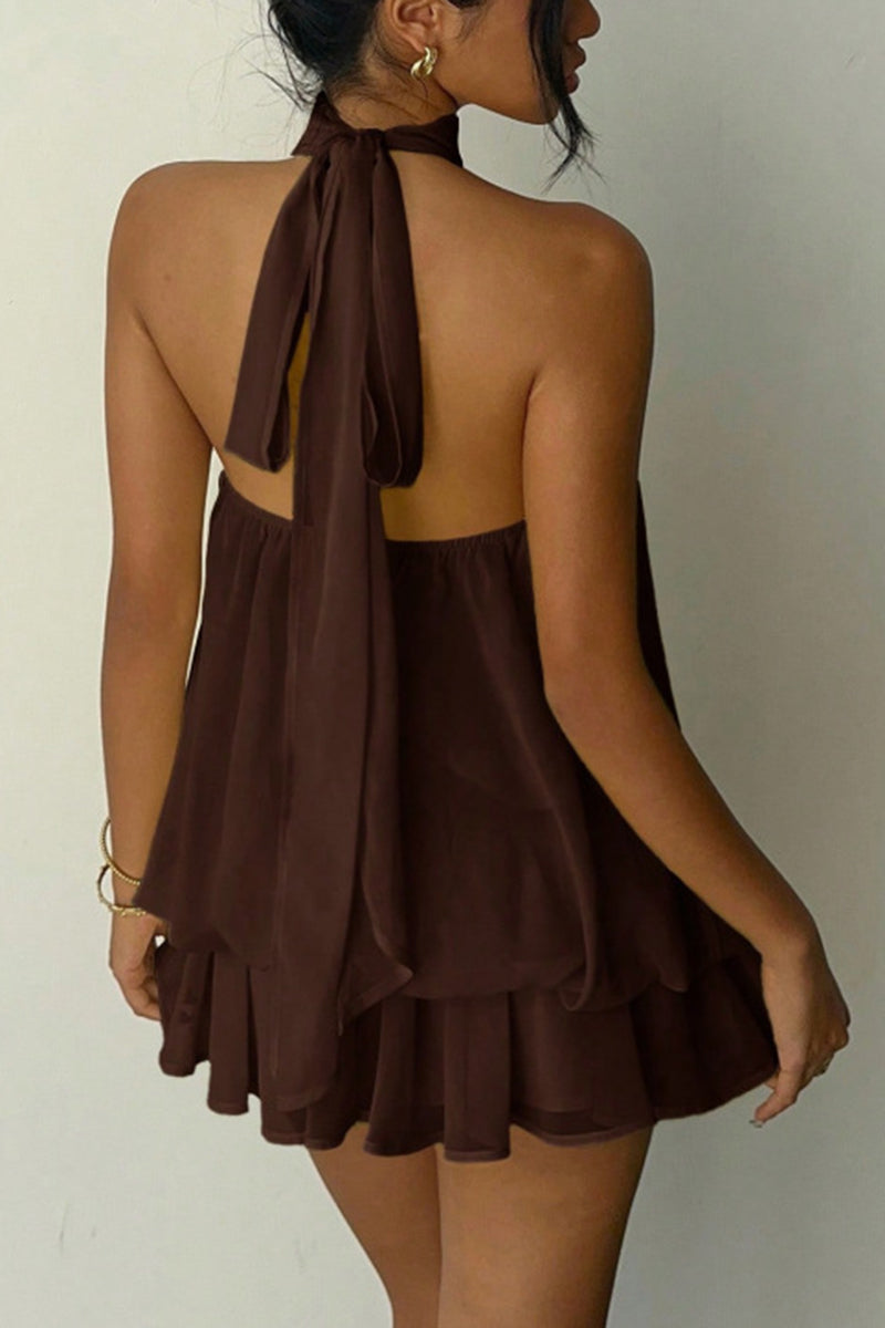 Halter Neck Flowy Mini Dress
