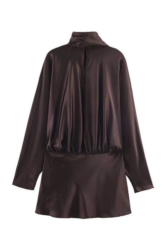 Draped Scarf Neck Long Sleeve Casual Dress