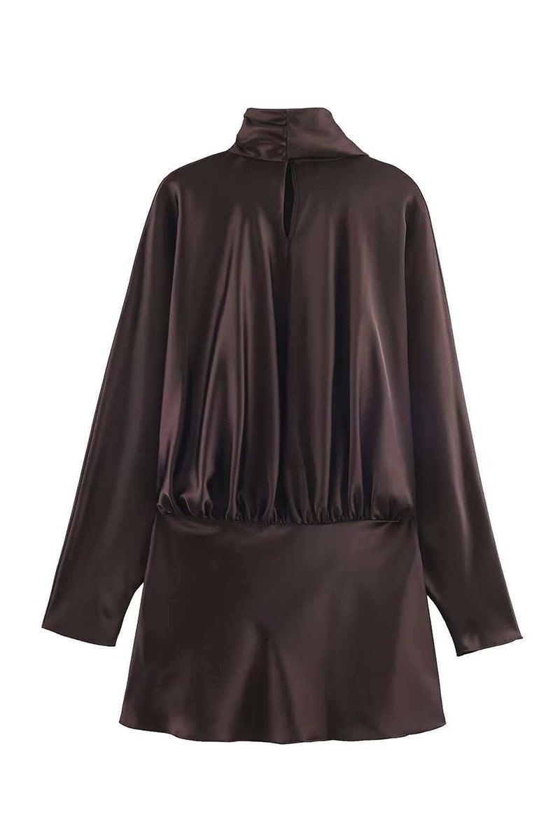 Draped Scarf Neck Long Sleeve Casual Dress