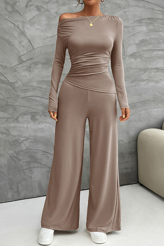 Elegant Long Sleeve Wide-Leg Pants Set