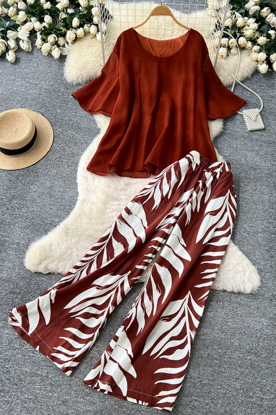 Stylish Loose Top and Bold Print Pants Set